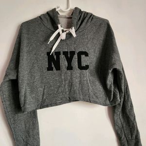 Grey NYC Full Sleeves Crop Top Hoodie