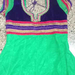 Green With Purple Anarkali Kurta