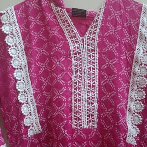 Pink Bandhani kurti