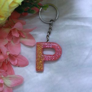 Peach With Golden Gliter Keychain