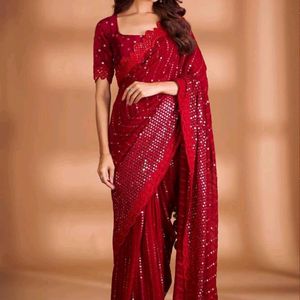 Red Georgette Sequence Saree