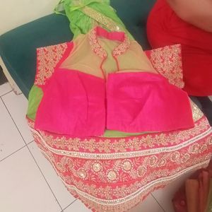 Green Lehenga With Pink Dupatta N Blouse