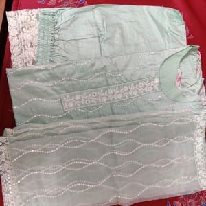 Mint Green Pure Muslin 3 Pc Set