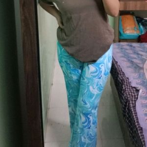 Blue Marble Patterned Flare Pants