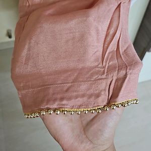 Peach Kurta With Pant And Printed Chiffon Dupatta