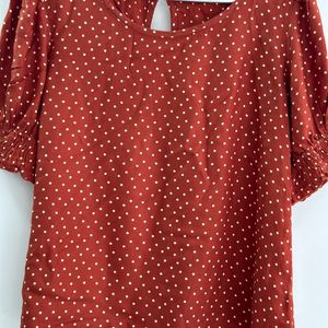 Fig Branded Polka Dot Print Round Neck Top