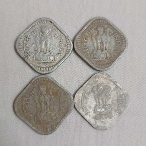 Four Old Currency Five Paise Coins