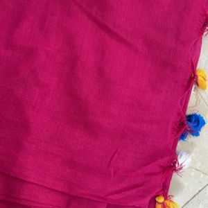 Cotton Linen Dark Pink Color Saree