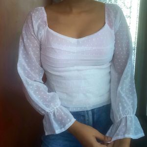 White Sweetheart Neck Top