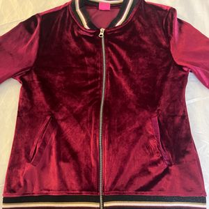 Magenta Velvet Bomber Jacket