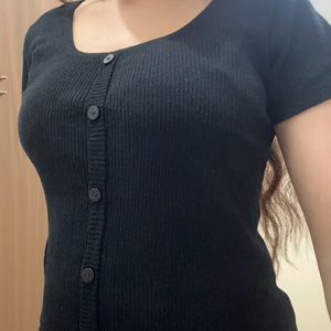 Black Buttoned Stretchable Top