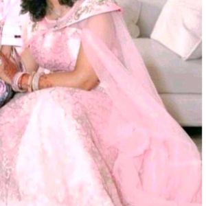 Baby Pink Colour Lehnga With Attached Net Sleeves