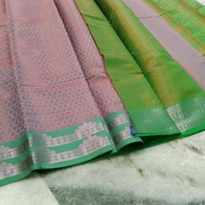 Gray With Green Copper Silk Saree