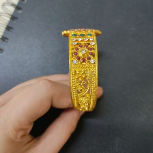 Gold Plated Kada With Diamond - Golden