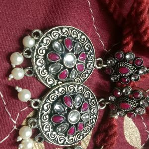 Pink And White Kundan Necklace,Earrings Set