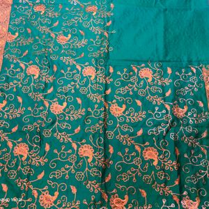 Green Silk Saree With Sequence Work