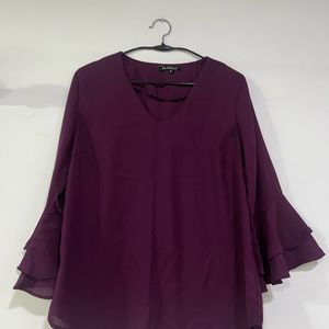 HARPAV-neck Top with Flounce Sleeves
