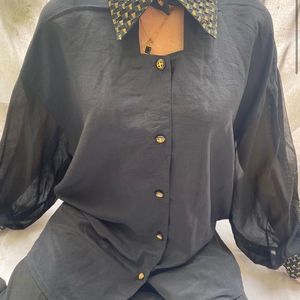 Black Shirt with quilt detail on sleeve