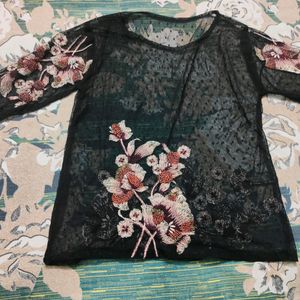 Black Sheer Floral Elegant Top 🤩