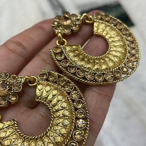 Stone Studded Golden Earrings