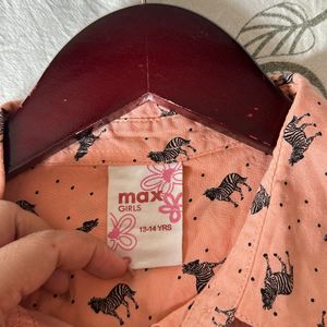 max peach zebra print shirt 13-14 years