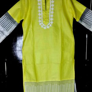 Yellow Colour Kurti With Net Work On It..