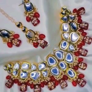 Semi Bridal Jewellery Set In Red Kundan