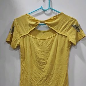 Rhinestone Yellow Top With Bow At The Back