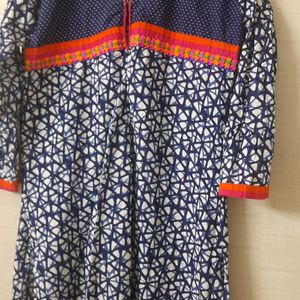 Blue collar kurta with prints