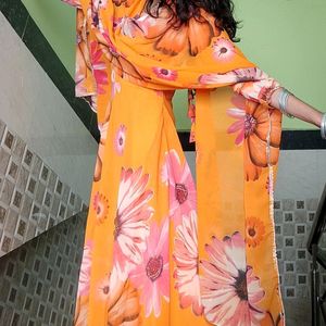 Floral Print Anarkali with Dupatta