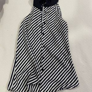 Striped Black And White Top With Collar