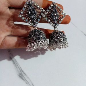 Silver Oxidised Jhumka