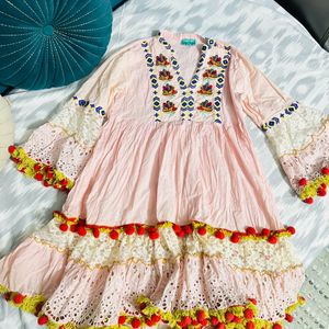 Embroided Dress With Pompom