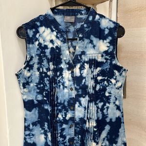 VERO MODA Blue Tie-dye Effect Denim Sleeveless Top