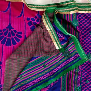 Pink And Green Mix Colour Saree