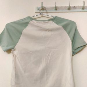 H&M Girls Green & Beige Cotton Jersey CroppedTop