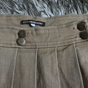 Khaki Pleated Skirt