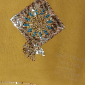 Yellow Ethnic Sequins Work Saree