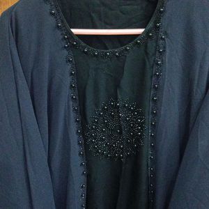 Modesty Navy Blue And Black Kaftan Abaya