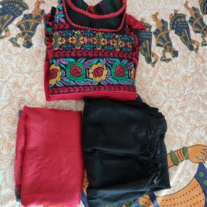 Red Frock Style Kurta Set For Women