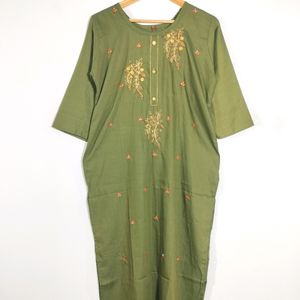 Olive Green Embroidery Kurtas (Women's)