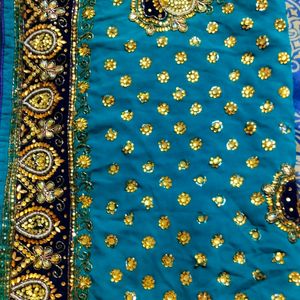 Blue Colour Full Stone Saree And No Blouse