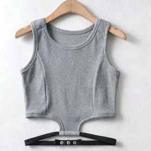 Urbanic detachable belt detail grey crop-tank top