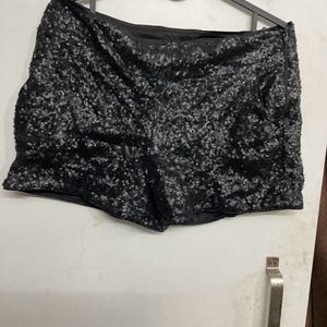 Women Black Sequene Glitter Shorts