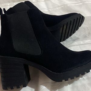 H&M Suede Block Heel Boots