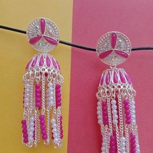 Jhumka Earrings - Pink