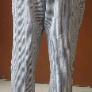 Women's Cotton Pant | Black & White Stripe