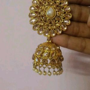 Combo Of  Pearl Bangle Set And A Golden Jumka