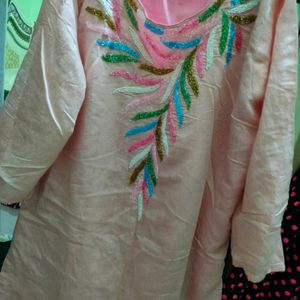 Beautiful Pink Rainbow Kadana Work Kurta