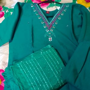 Beads Work Firozi Pant Suit Set